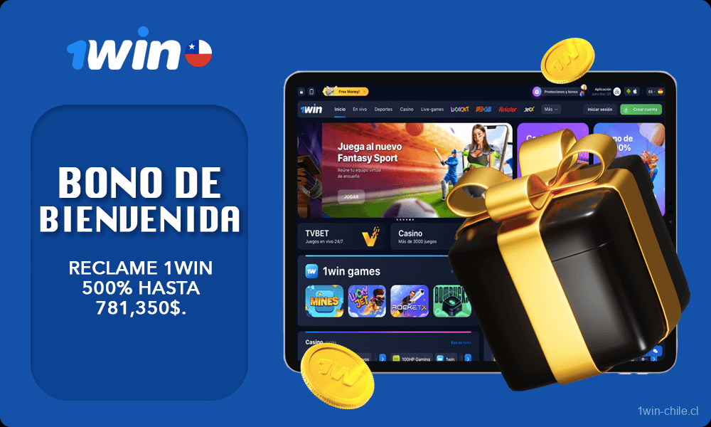 Instrucciones paso a paso para Reclame 1win 500% Bono de Bienvenida hasta 781,350$.